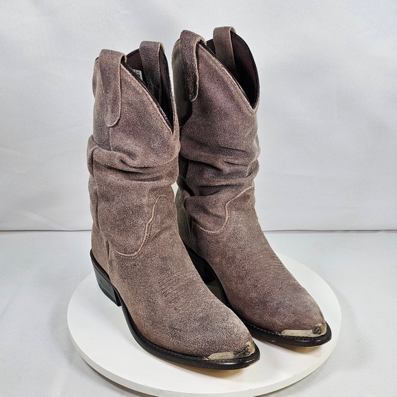 Double-H Boot Company Shoes - Double-H Ladies Slouch Brown Suede Western Cowboy Boots DH5201 Metal Toe USA 6.5